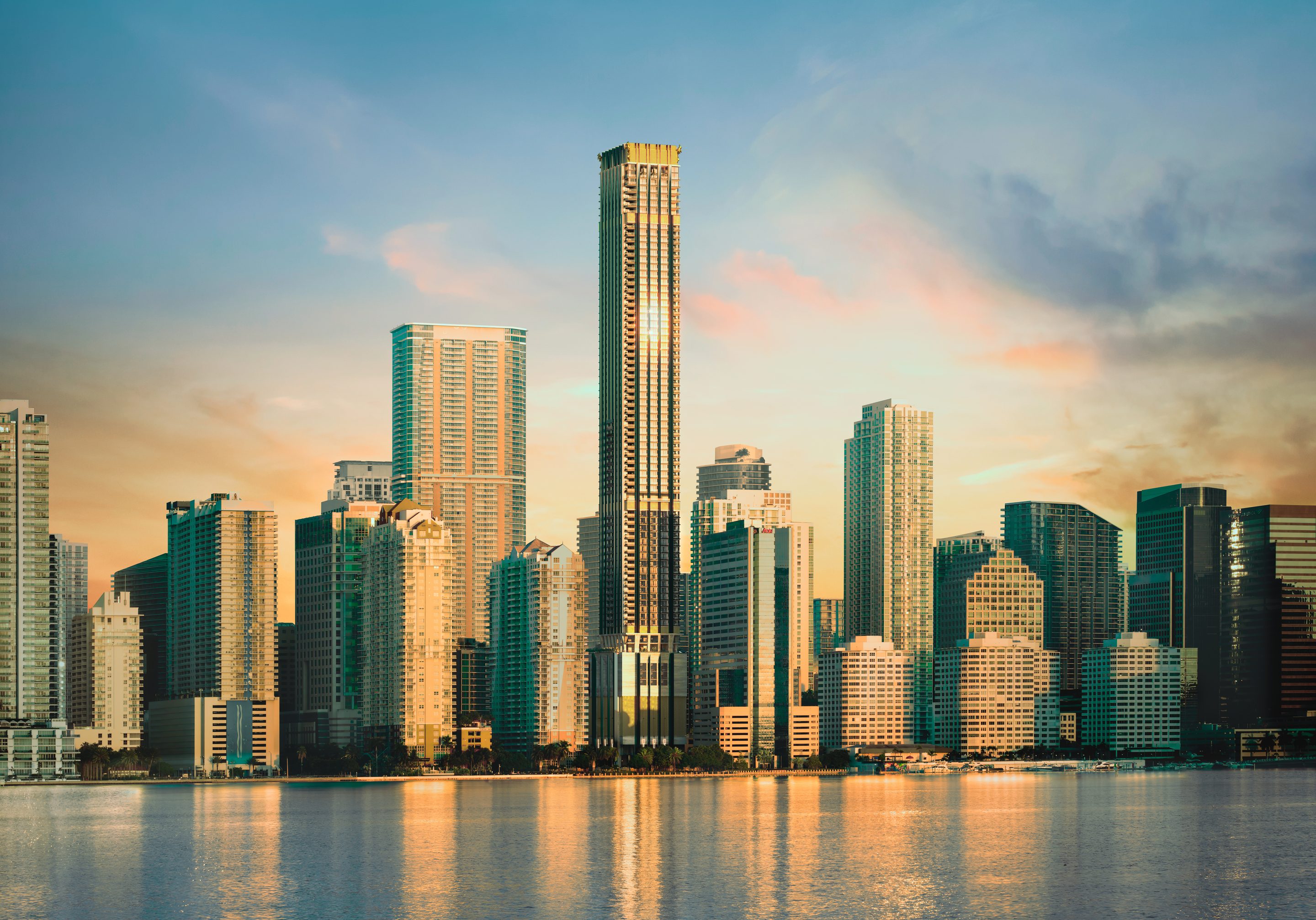 888 Brickell by Dolce&Gabbana — the 1,049-foot travertine tower over Biscayne Bay, artist's rendering