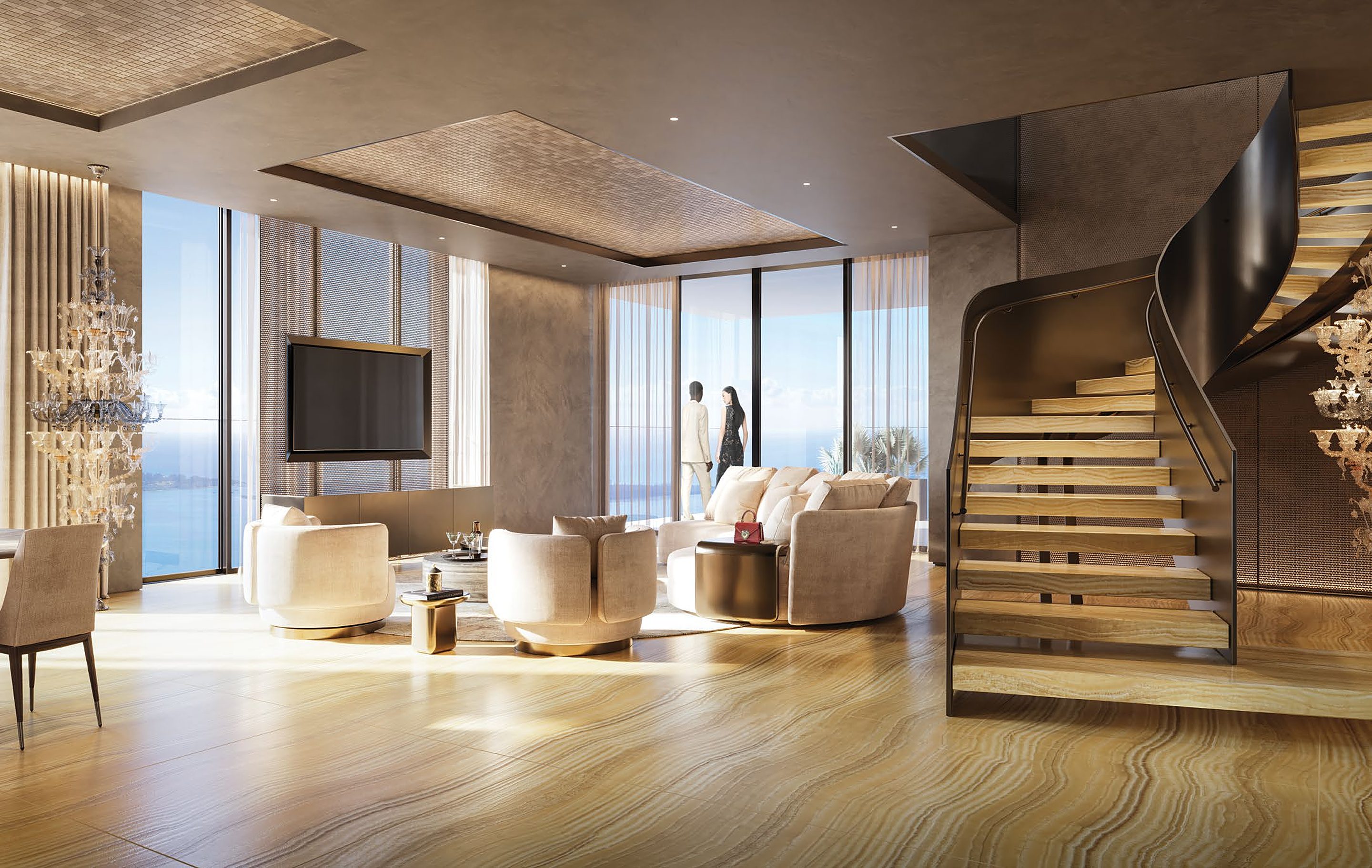 Duplex great room, Travertino Giallo