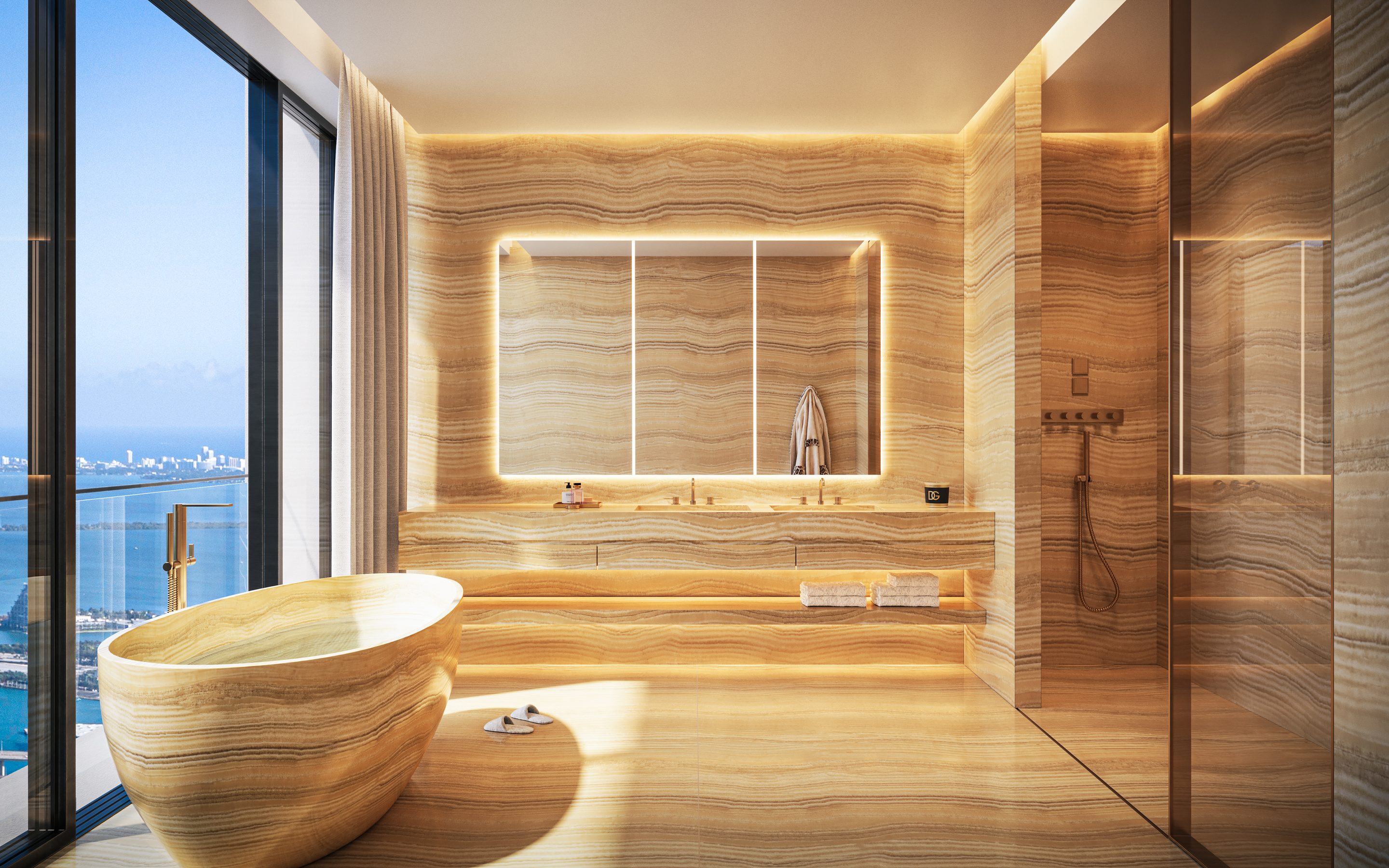 Principal bath, Travertino Giallo